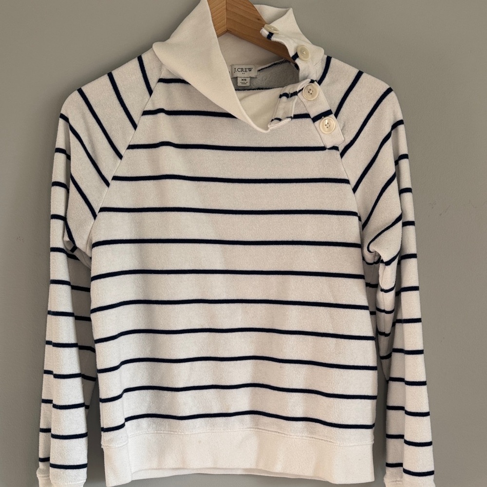 J. Crew Women's Cowl Neck Sweater - Navy and Cream Stripes